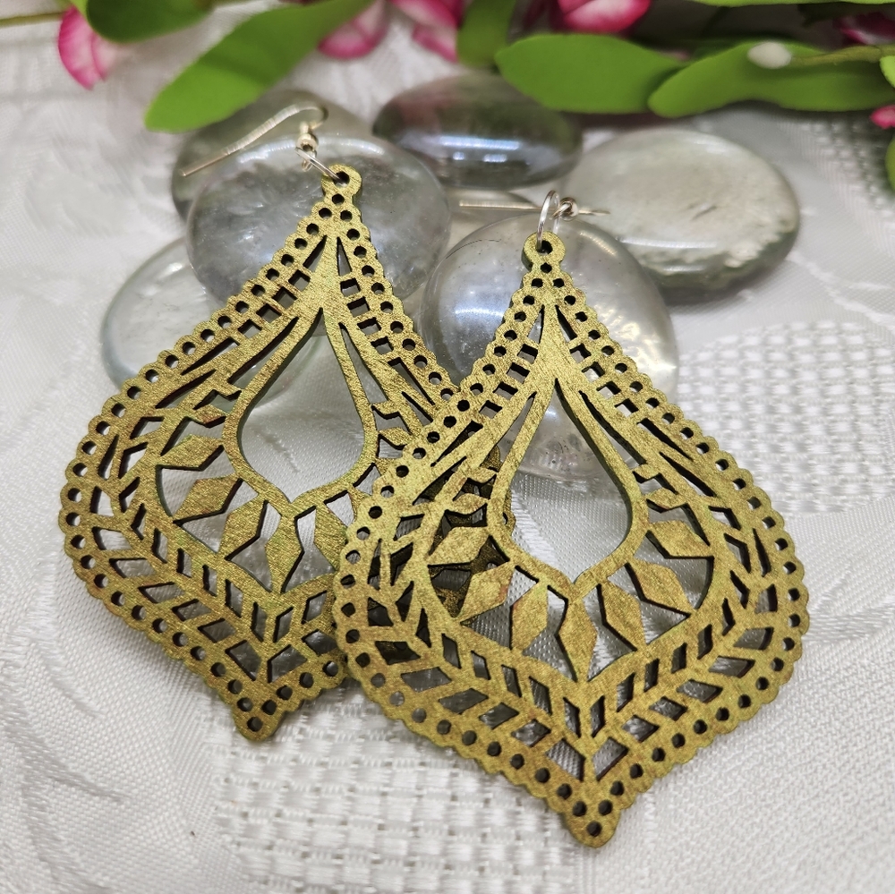 Gold Wood Earrings